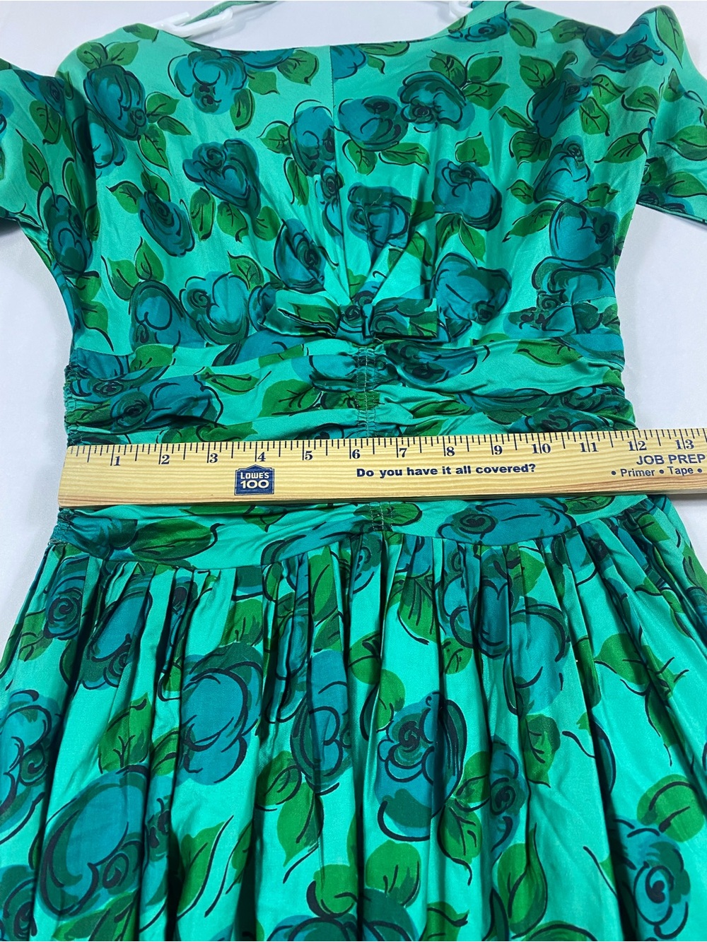 Vtg 50s Teal Blue Watercolor Floral Day Dress Fit Flare Garden Tea Party Small‎ - Picture 11 of 13